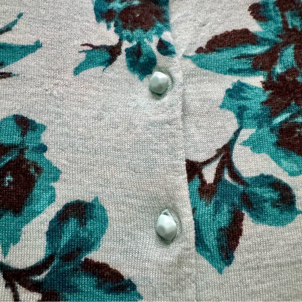 Talbots Pure Italian Merino Wool Button Down Cardigan Mint Teal Floral Size S - Picture 10 of 15